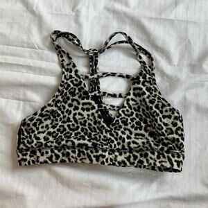 Women Zyia Active Animal Print Leopard Grid Mesh Back Sport Bra Tan Black Size M
